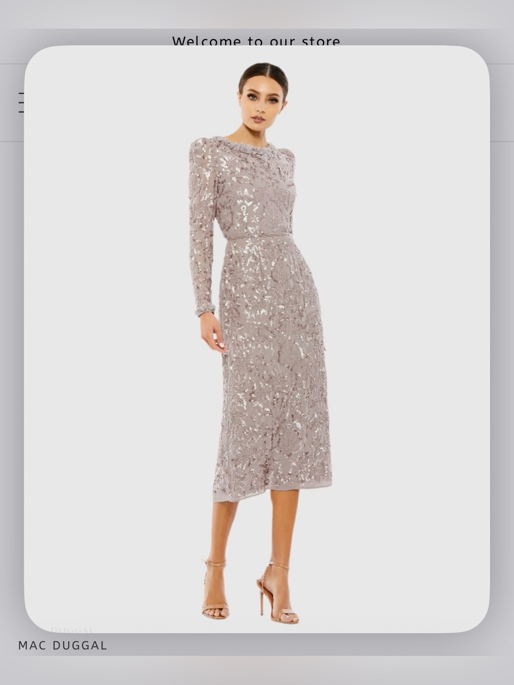 Mac Duggal - Light Purple (Mauve) Embellished High Neck Long Sleeve Midi Dress